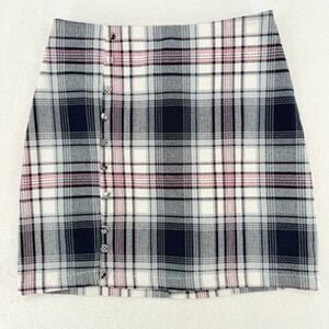 Blue Rain Plaid Mini Skirt Womens Small Button Front Preppy